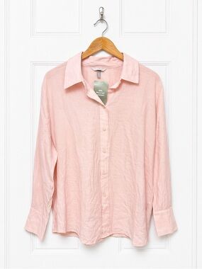 HM Relaxed Fit Button Down Shirt XL Light Pink Recycled Polyester Textured Top